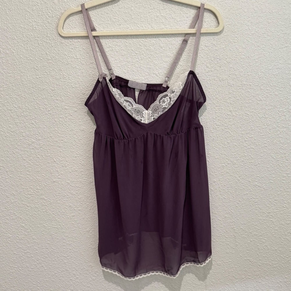 Victorias Secret Y2K Purple Lace Trim Babydoll‎ Chemise Camisole M Dainty Sheer